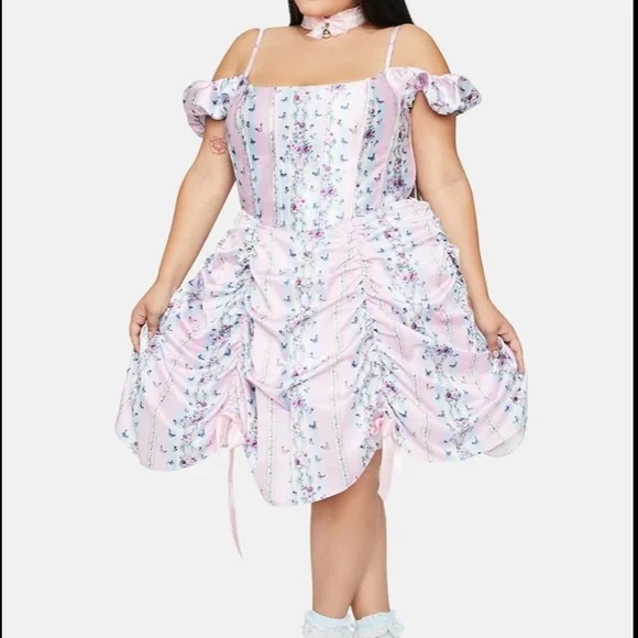 NWT Sold Out Sugar Thrillz Butterfly Stripe Dress with Ruched Skirt - Picture 1 of 10